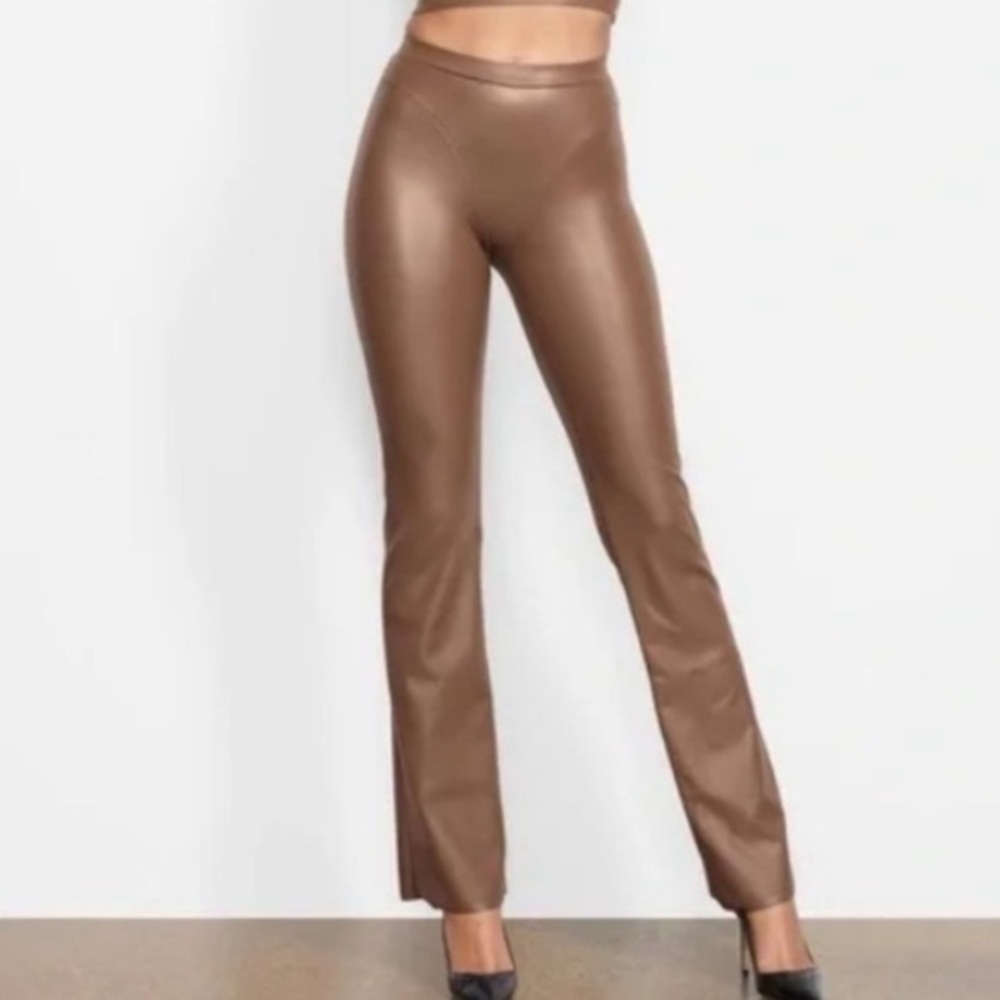 SKIMS Faux Leather Boot Cut Jasper Pants Flare High Waist Medium